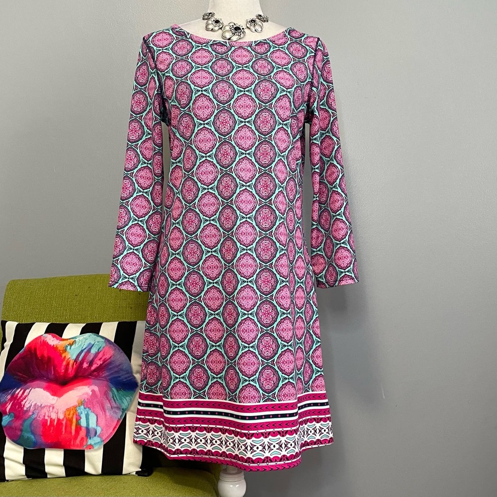 Cabana Life Azalea Shores Pink Teal Tunic Shift Dress